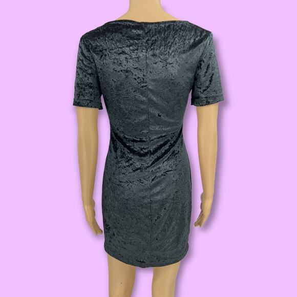 American VINTAGE US 6 Roberta 90's Black Crushed Velvet Bodycon Mini Dress - Picture 4 of 8